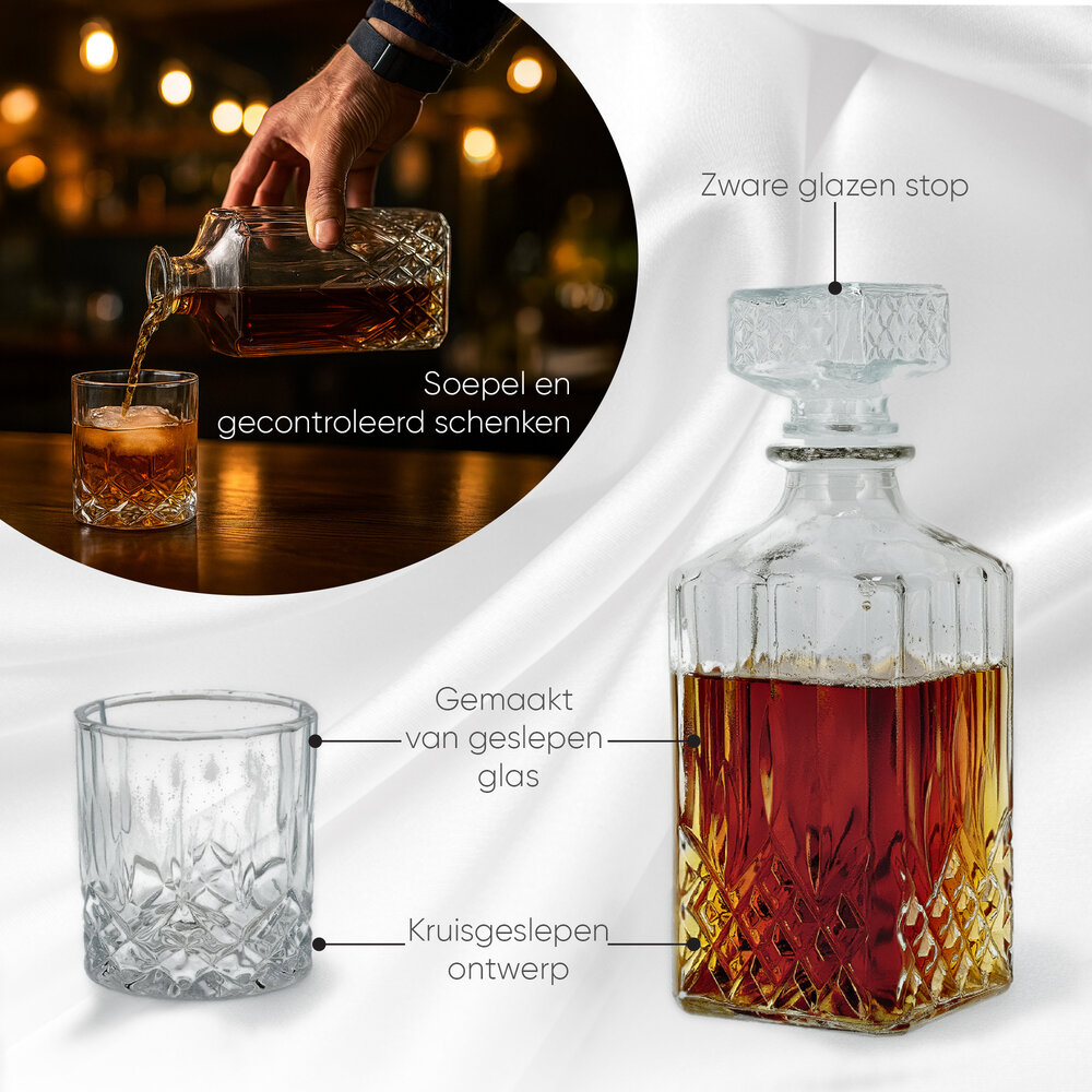 Discountershop Whiskey Decanter Set with Glasses – 900ml Decanter with 4 Whiskey Glasses – Whisky Gift Set for Men – Bar & Home Whiskey Accessories