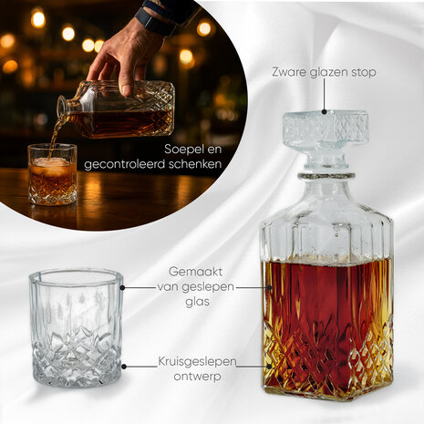 Discountershop Whiskey Decanter Set with Glasses – 900ml Decanter with 4 Whiskey Glasses – Whisky Gift Set for Men – Bar & Home Whiskey Accessories
