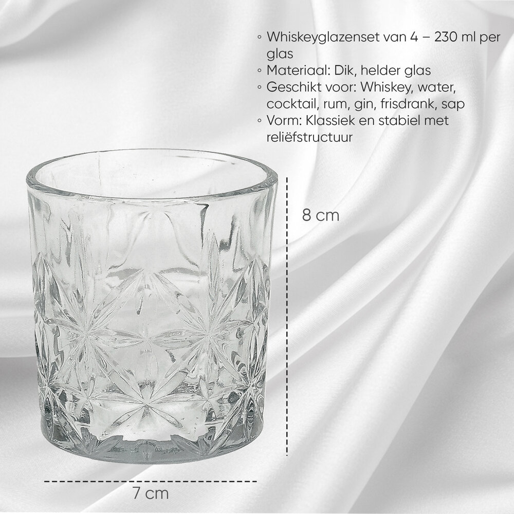 Discountershop Whiskey Glasses Set – 230ml Whisky Tumblers – Drinking Glasses for Whiskey, Water & Cocktails – Glass Set for Bar & Home