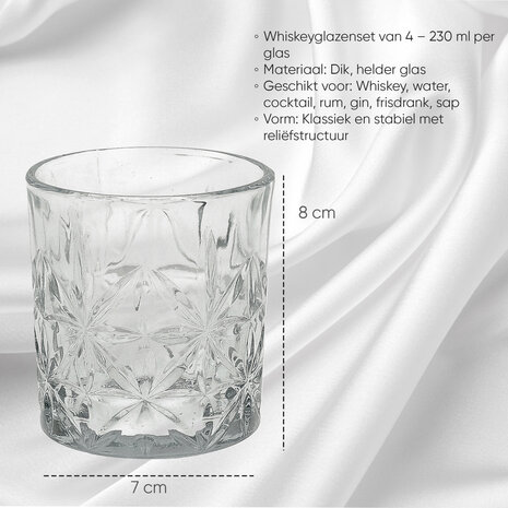 Discountershop Whiskey Glasses Set – 230ml Whisky Tumblers – Drinking Glasses for Whiskey, Water & Cocktails – Glass Set for Bar & Home