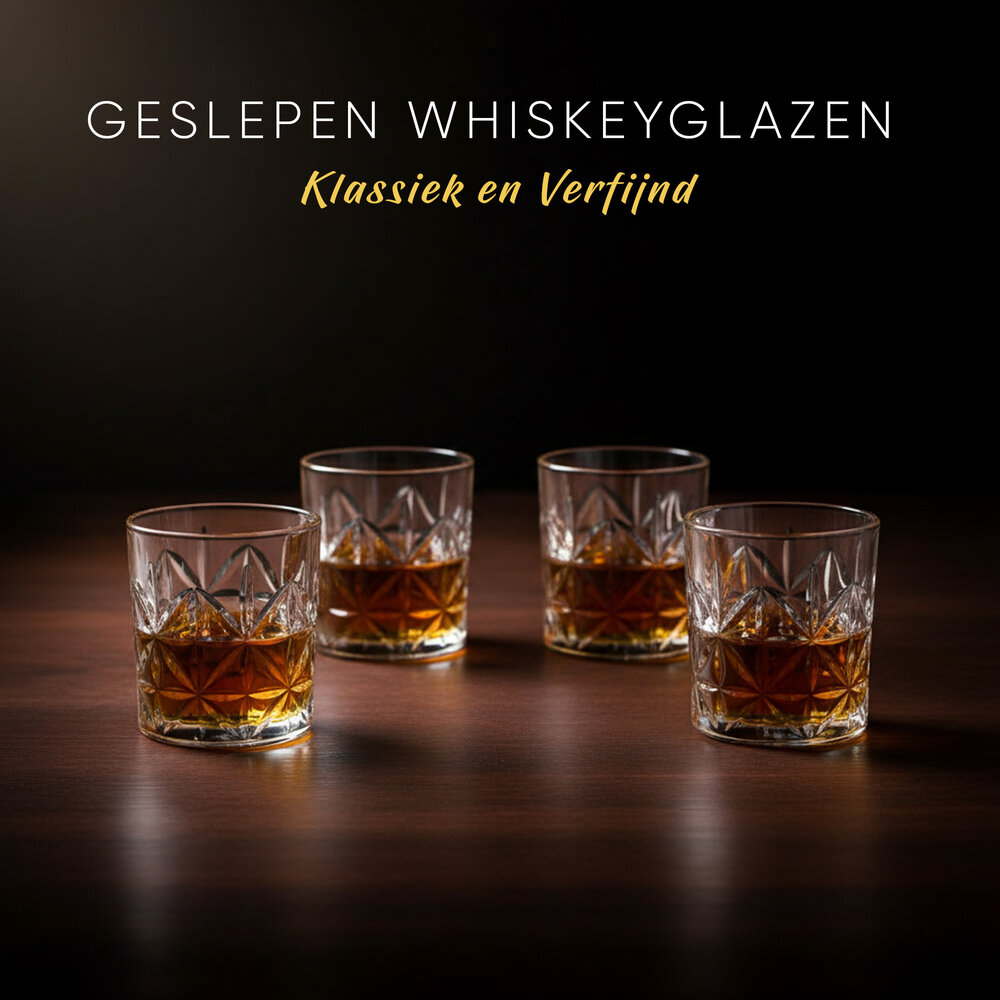 Discountershop Whiskey Glazen Set 230ml – Whisky Tumbler Glazen – Drinkglazen voor Whiskey, Water & Cocktails – Glazenset Bar & Thuis