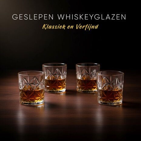 Discountershop Whiskey Glazen Set 230ml – Whisky Tumbler Glazen – Drinkglazen voor Whiskey, Water & Cocktails – Glazenset Bar & Thuis