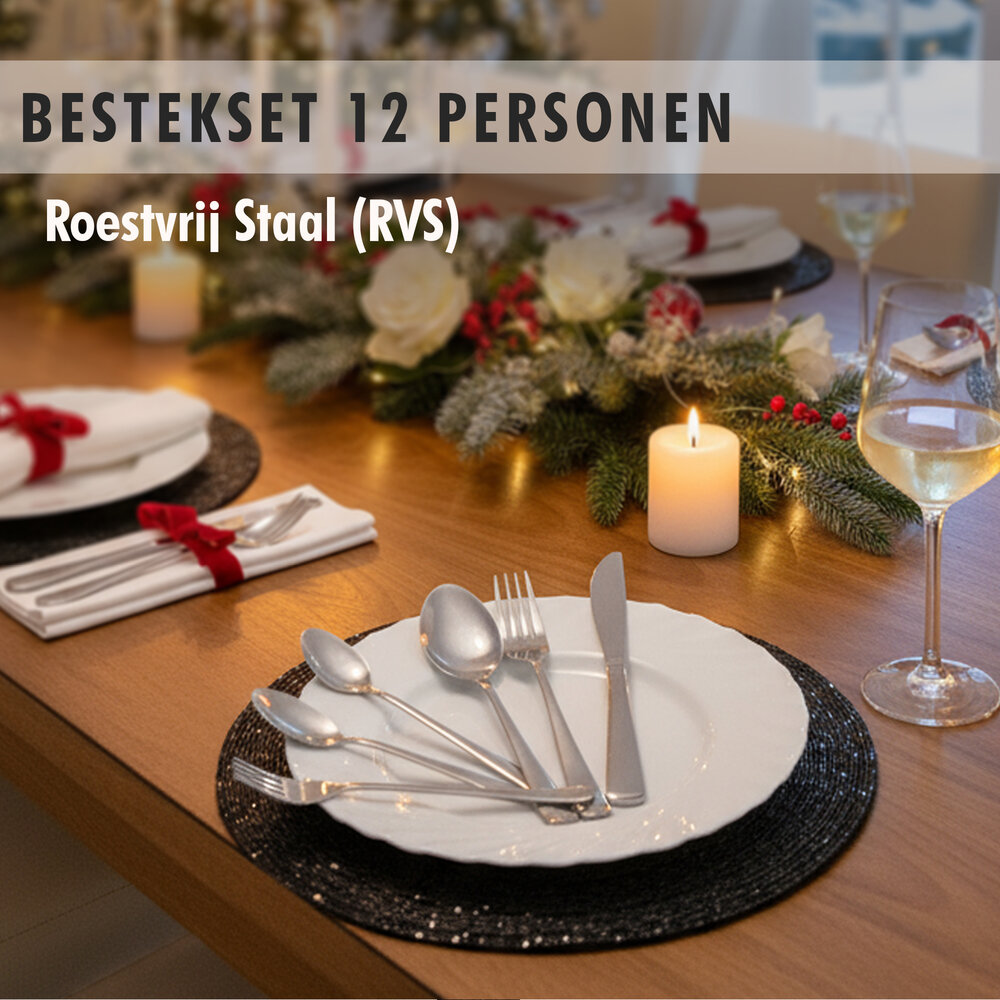 Discountershop RVS Bestekset 72-delig – Complete Bestek Set voor 12 Personen – Luxe Zilver Bestek – Vaatwasserbestendig – Horeca & Thuisgebruik