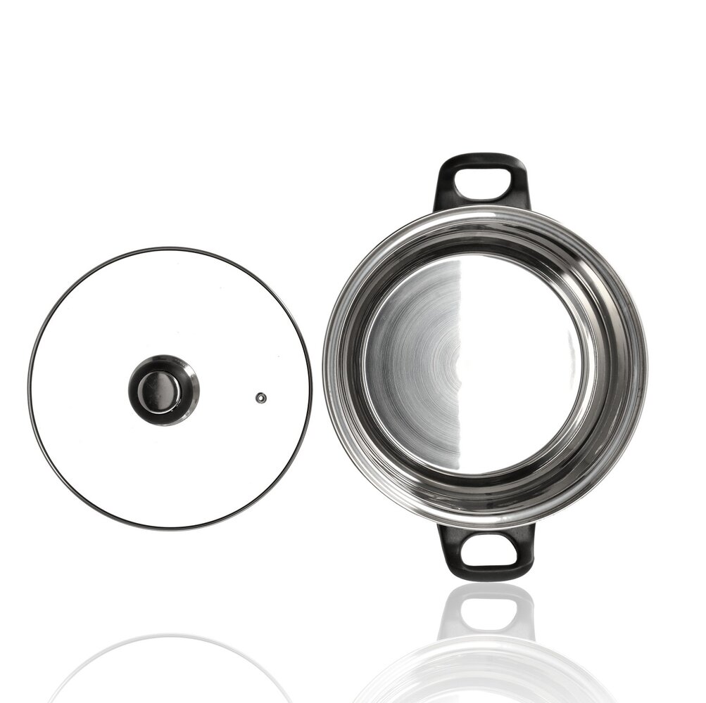 Discountershop Stainless Steel Cooking Pot with Lid – Ø24 cm – Large Stainless Steel Cooking Pot and Frying Pan Free PFAS – Pots and Cooking Pots with Glass Lids – Soup Pot for Healthy Meals