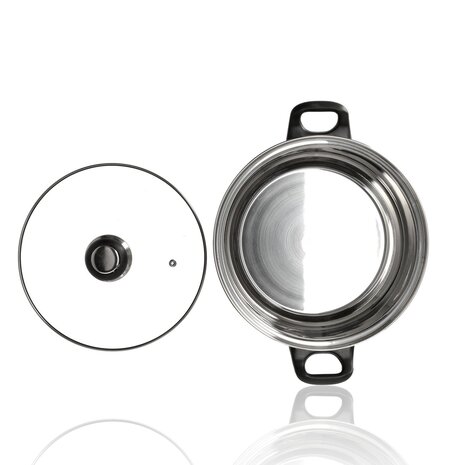 Discountershop RVS Kookpan met Deksel – Ø24 cm – Grote Kookpan en Koekenpan RVS Zonder PFAS – Pannen en Kookpannen met Glazen Deksel – Soeppan voor Gezonde Maaltijden