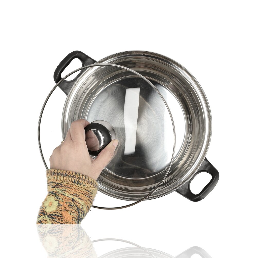 Discountershop RVS Kookpan met Deksel – Ø24 cm – Grote Kookpan en Koekenpan RVS Zonder PFAS – Pannen en Kookpannen met Glazen Deksel – Soeppan voor Gezonde Maaltijden