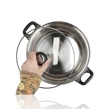 Discountershop Stainless Steel Cooking Pot with Lid – Ø24 cm – Large Stainless Steel Cooking Pot and Frying Pan Free PFAS – Pots and Cooking Pots with Glass Lids – Soup Pot for Healthy Meals