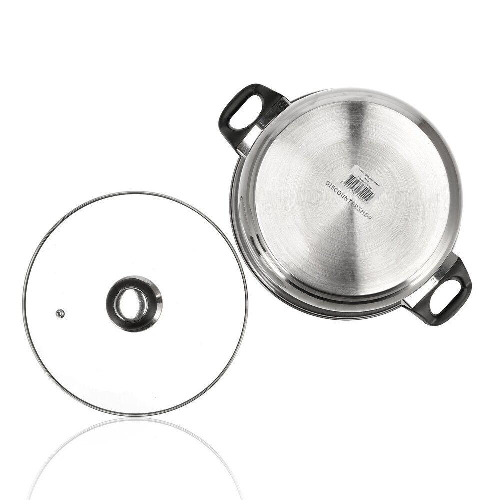 Discountershop RVS Kookpan met Deksel – Ø24 cm – Grote Kookpan en Koekenpan RVS Zonder PFAS – Pannen en Kookpannen met Glazen Deksel – Soeppan voor Gezonde Maaltijden