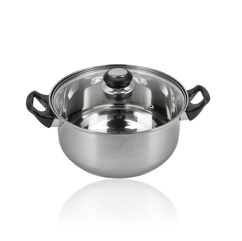 Discountershop RVS Kookpan met Deksel – Ø24 cm – Grote Kookpan en Koekenpan RVS Zonder PFAS – Pannen en Kookpannen met Glazen Deksel – Soeppan voor Gezonde Maaltijden