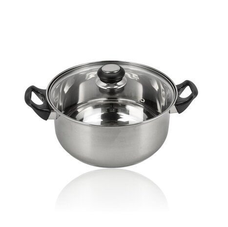 Discountershop RVS Kookpan met Deksel – Ø24 cm – Grote Kookpan en Koekenpan RVS Zonder PFAS – Pannen en Kookpannen met Glazen Deksel – Soeppan voor Gezonde Maaltijden