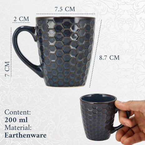 Discountershop Koffiemokken Set 200 ml – Koffiemokken met Oor – Magnetronbestendig Aardewerk Koffiekopjes en Cappuccino Kopjes – Mokken voor Koffie en Thee