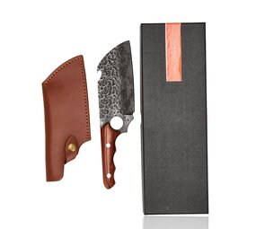 Discountershop Japans Hakmes met Leren Hoes – Professioneel Vleeshakmes voor Botten – Handgesmeed Keukenmes – Heavy Duty Koksmes Kopen