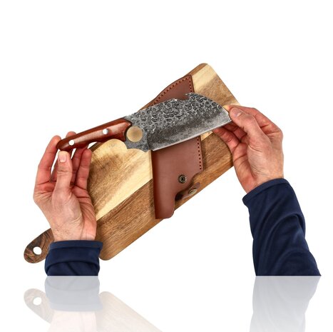 Discountershop Japans Hakmes met Leren Hoes – Professioneel Vleeshakmes voor Botten – Handgesmeed Keukenmes – Heavy Duty Koksmes Kopen