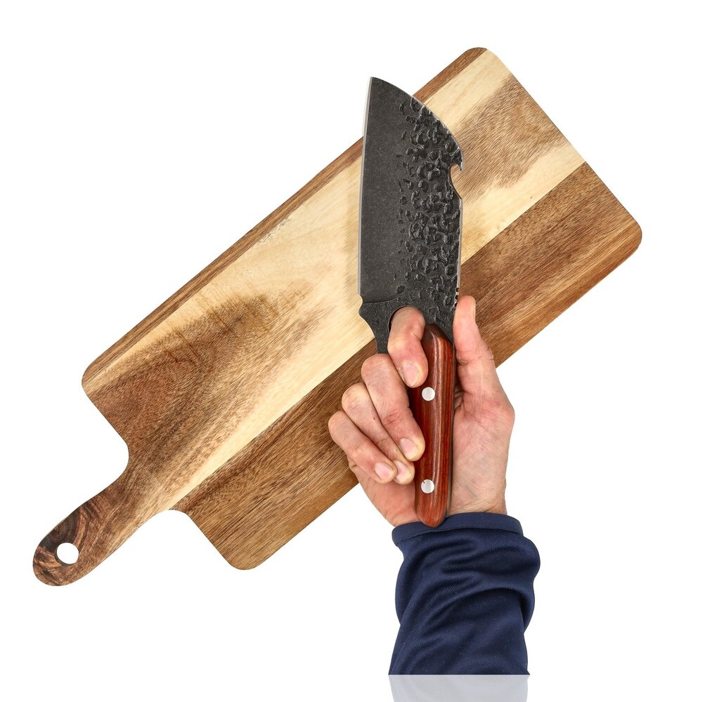 Discountershop Japanese Cleaver Knife with Leather Sheath – Heavy Duty Meat Cleaver for Bones – Hand Forged Kitchen Knife – Professional Chef Knife for Sale