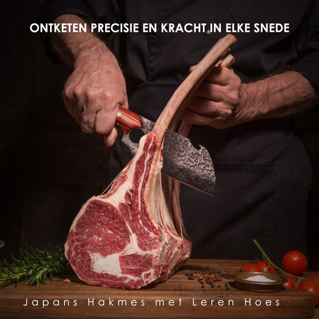 Discountershop Japans Hakmes met Leren Hoes – Professioneel Vleeshakmes voor Botten – Handgesmeed Keukenmes – Heavy Duty Koksmes Kopen