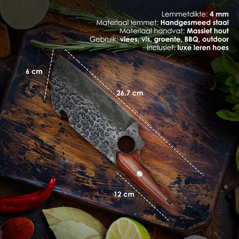 Discountershop Japanese Cleaver Knife with Leather Sheath – Heavy Duty Meat Cleaver for Bones – Hand Forged Kitchen Knife – Professional Chef Knife for Sale