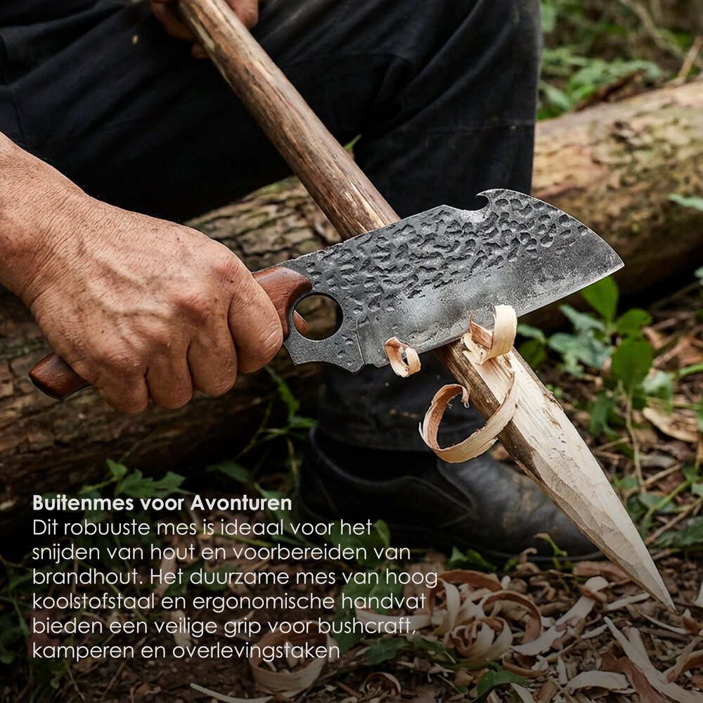 Discountershop Japanese Cleaver Knife with Leather Sheath – Heavy Duty Meat Cleaver for Bones – Hand Forged Kitchen Knife – Professional Chef Knife for Sale