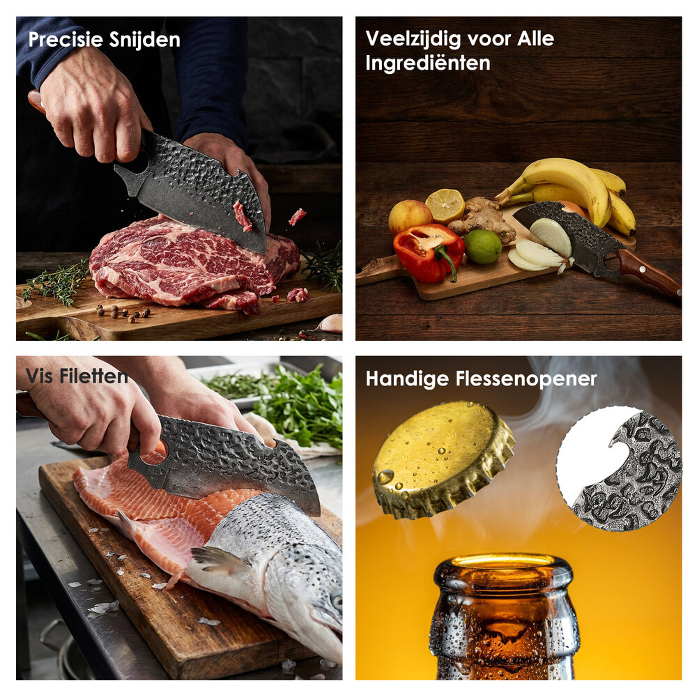 Discountershop Japans Hakmes met Leren Hoes – Professioneel Vleeshakmes voor Botten – Handgesmeed Keukenmes – Heavy Duty Koksmes Kopen