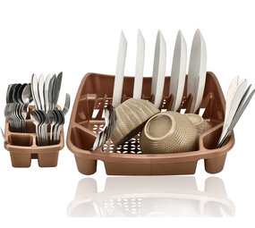 Discountershop Dish Drying Rack with Cutlery Holder – 2-Piece Dish Rack Set for Countertop – Drying Rack with Cutlery Basket – For Plates, Glasses and Utensils – Kitchen Dish Rack for Sale