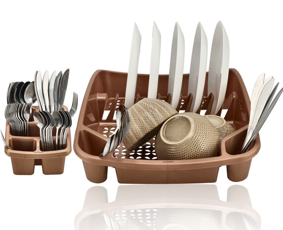 Discountershop Dish Drying Rack with Cutlery Holder – 2-Piece Dish Rack Set for Countertop – Drying Rack with Cutlery Basket – For Plates, Glasses and Utensils – Kitchen Dish Rack for Sale