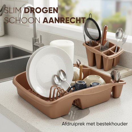 Discountershop Afdruiprek met Bestekhouder – 2-Delige Afwasrek Set – Droogrek voor Aanrecht met Bestekbak – Voor Borden, Glazen en Bestek – Keuken Afdruiprek Kopen
