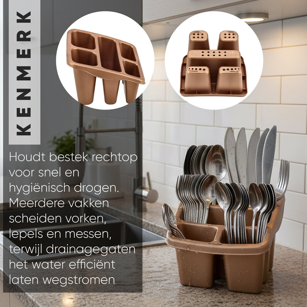 Discountershop Afdruiprek met Bestekhouder – 2-Delige Afwasrek Set – Droogrek voor Aanrecht met Bestekbak – Voor Borden, Glazen en Bestek – Keuken Afdruiprek Kopen