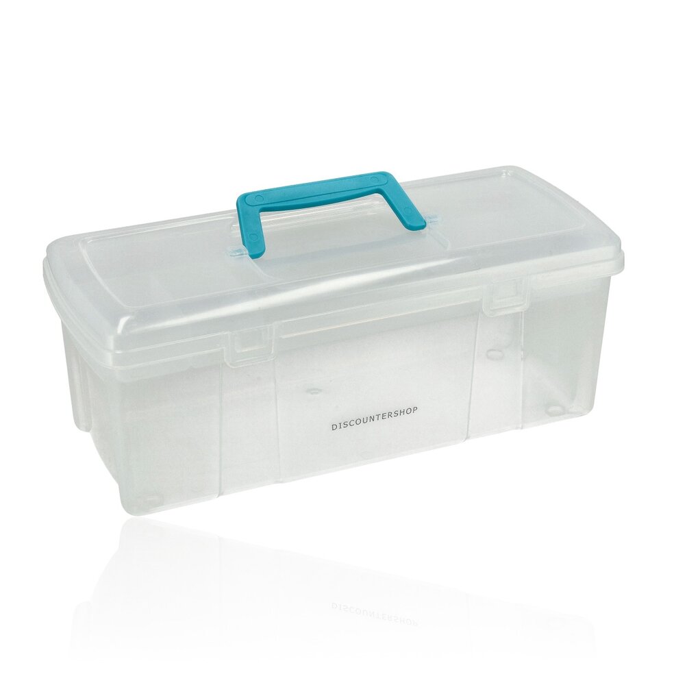 Discountershop Opbergbox met Handvat 36 cm – Gereedschapskist Plastic – Transparante Opbergbox voor Garage, Bureau en Tuinspullen – Lichtgewicht Opbergsysteem Kopen
