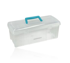 Discountershop Opbergbox met Handvat 36 cm – Gereedschapskist Plastic – Transparante Opbergbox voor Garage, Bureau en Tuinspullen – Lichtgewicht Opbergsysteem Kopen