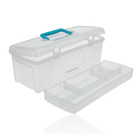 Discountershop Opbergbox met Handvat 36 cm – Gereedschapskist Plastic – Transparante Opbergbox voor Garage, Bureau en Tuinspullen – Lichtgewicht Opbergsysteem Kopen