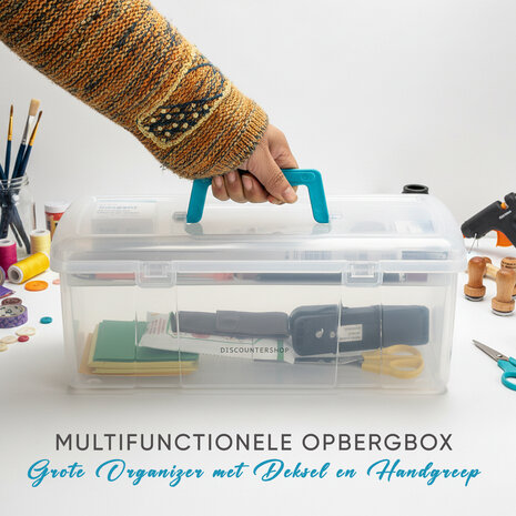 Discountershop Opbergbox met Handvat 36 cm – Gereedschapskist Plastic – Transparante Opbergbox voor Garage, Bureau en Tuinspullen – Lichtgewicht Opbergsysteem Kopen