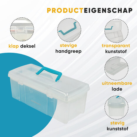 Discountershop Opbergbox met Handvat 36 cm – Gereedschapskist Plastic – Transparante Opbergbox voor Garage, Bureau en Tuinspullen – Lichtgewicht Opbergsysteem Kopen