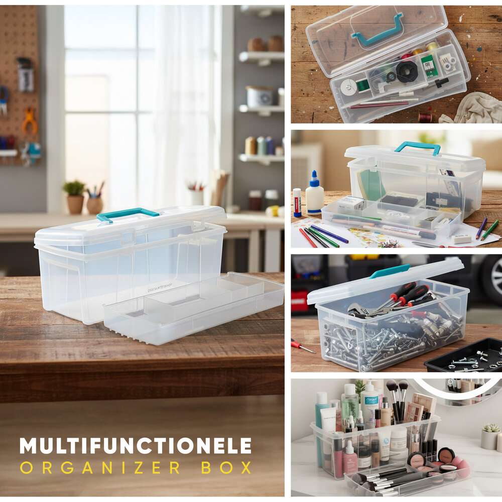 Discountershop Storage Box with Handle 36 cm – Plastic Toolbox – Transparent Storage Box for Garage, Office and Garden Tools – Lightweight Storage Organizer for Sale