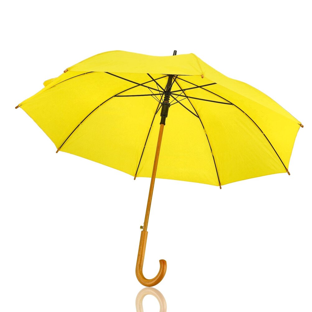 Discountershop Large Umbrella 102 cm Yellow – Windproof Umbrella with Wooden Handle and Hook for Men and Women – Strong Umbrella for Rain & Outdoor Use