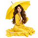 Discountershop Large Umbrella 102 cm Yellow – Windproof Umbrella with Wooden Handle and Hook for Men and Women – Strong Umbrella for Rain & Outdoor Use