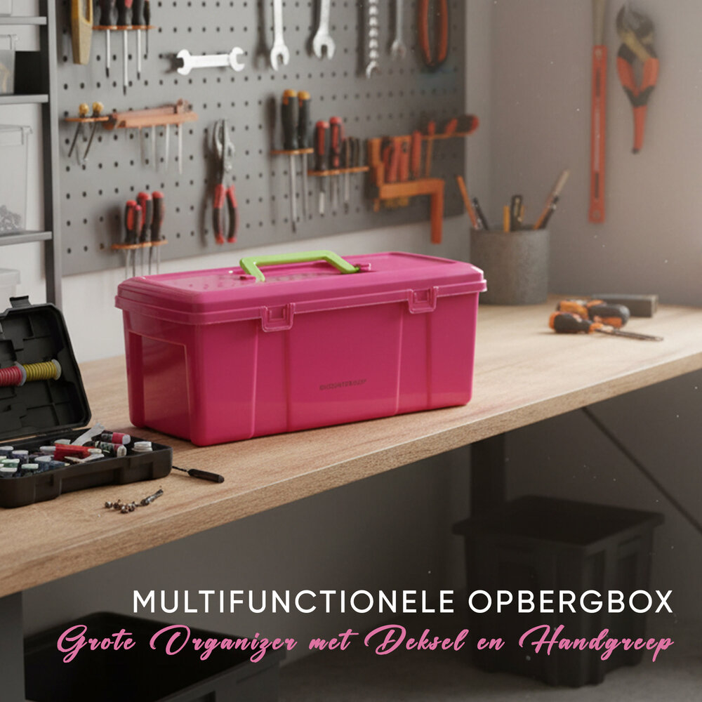 Discountershop Plastic Opbergbox met Handvat 36 cm – Stevige Gereedschapskoffer voor Klussen & Garageopslag – Multifunctionele Opbergbox (Tuin, Bureau, Organizer)