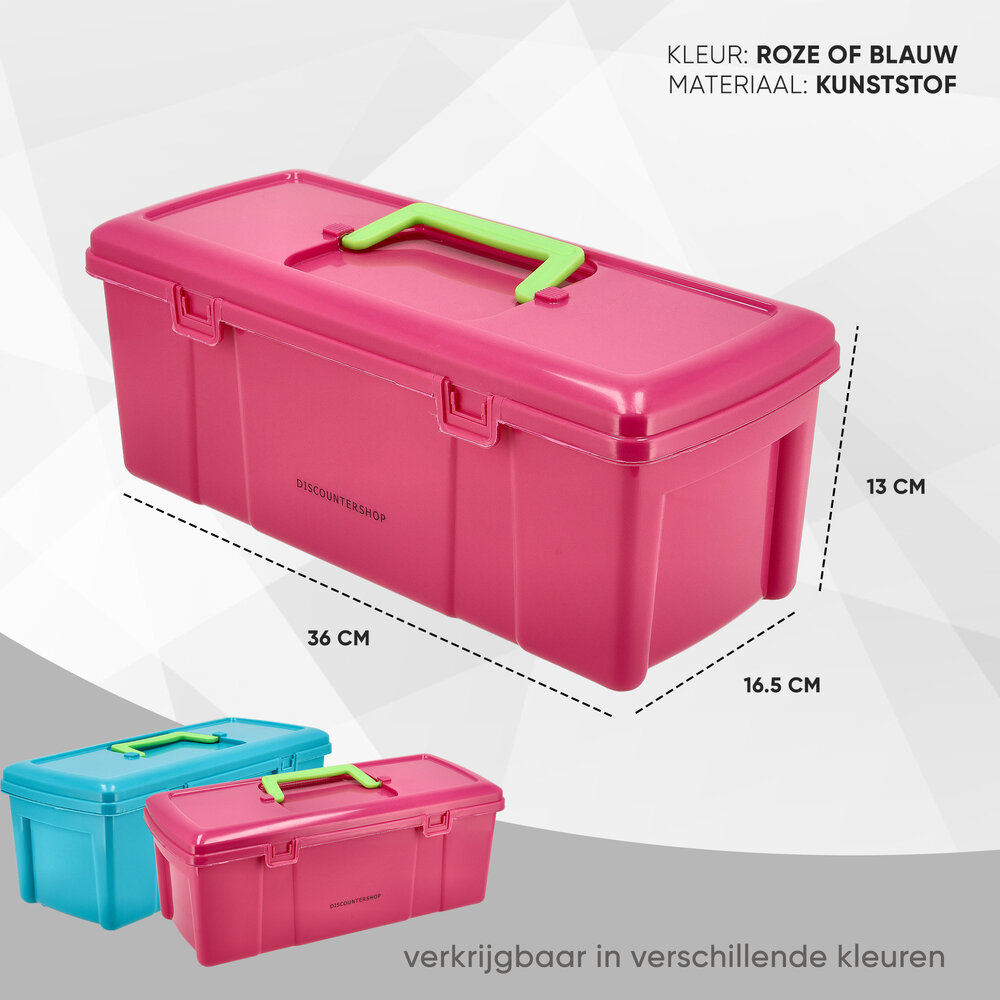 Discountershop Plastic Opbergbox met Handvat 36 cm – Stevige Gereedschapskoffer voor Klussen & Garageopslag – Multifunctionele Opbergbox (Tuin, Bureau, Organizer)