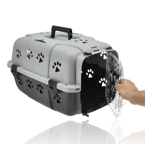 Discountershop Hondenbox / Kattenbox Reismand Zwart – Dieren Transporter met Handgreep & Afsluitbare Deur – Veilig Transport voor Hond en Kat – 48x30x32 cm