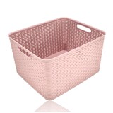 Discountershop Plastic Storage Basket 28.5L Pink – Rattan Look Storage Box – Kids Room, Kitchen & Closet Organizer