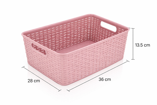 Discountershop Storage Basket 12L Plastic Pink – Stackable Storage Box with Rattan Look for Kitchen, Kids Room and Closet – Organizer for Toys, Pantry and Clothes