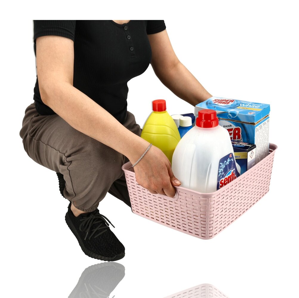 Discountershop Opbergmand 12L Kunststof Roze – Stapelbare Opbergbox met Riet Look voor Keuken, Kinderkamer en Kast – Organizer voor Speelgoed, Voorraad en Kleding Discountershop Opbergmand 12L Kunststof Roze – Stapelbare Opbergbox met Riet Look voor Keuken, Kinderkamer en Kast – Organizer voor Speelgoed, Voorraad en Kleding