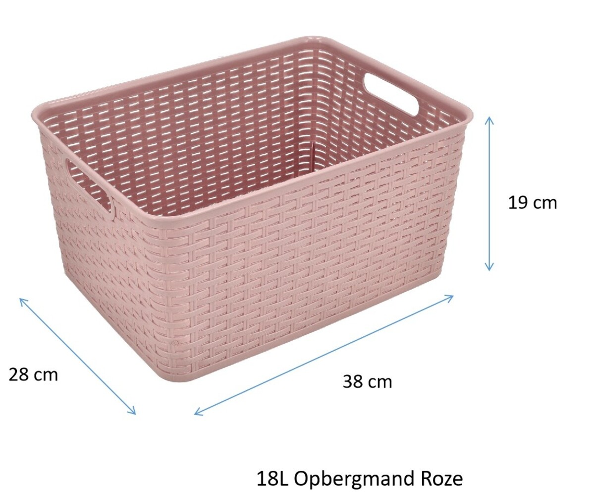 Discountershop Pink Plastic Storage Basket 18L – Rattan Storage Box – Storage Box for Living Room, Kids Room and Bathroom – Multifunctional Cabinet Organizer