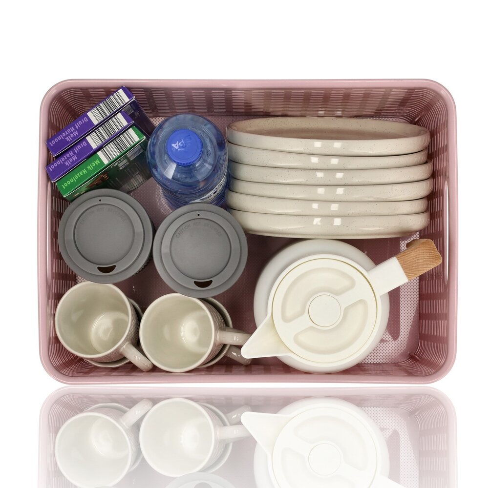 Discountershop Opbergmand 18L Kunststof Roze – Opbergbox Rattan – Opbergdoos Woonkamer, Kinderkamer en Badkamer – Multifuntioneel  Kast Organizer