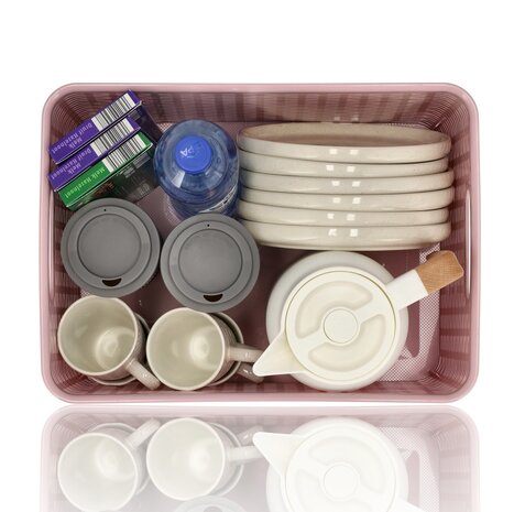 Discountershop Opbergmand 18L Kunststof Roze – Opbergbox Rattan – Opbergdoos Woonkamer, Kinderkamer en Badkamer – Multifuntioneel  Kast Organizer