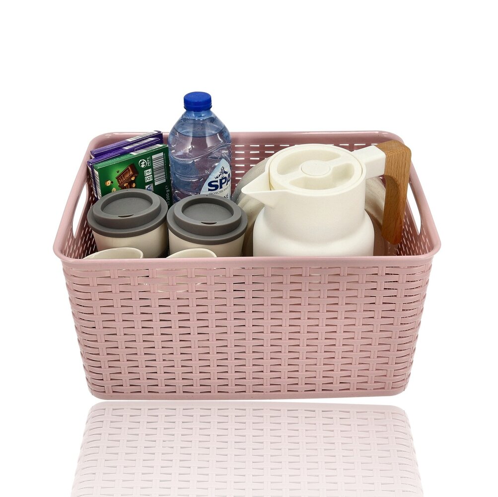 Discountershop Opbergmand 18L Kunststof Roze – Opbergbox Rattan – Opbergdoos Woonkamer, Kinderkamer en Badkamer – Multifuntioneel  Kast Organizer