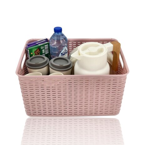 Discountershop Opbergmand 18L Kunststof Roze – Opbergbox Rattan – Opbergdoos Woonkamer, Kinderkamer en Badkamer – Multifuntioneel  Kast Organizer
