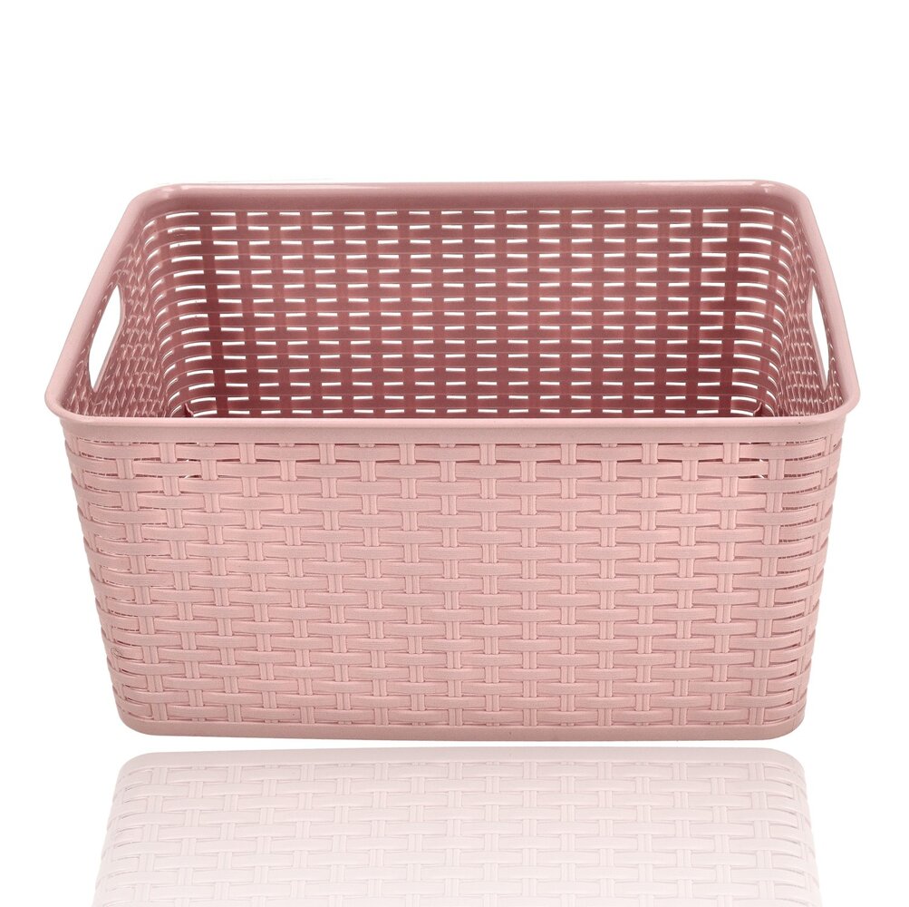 Discountershop Opbergmand 18L Kunststof Roze – Opbergbox Rattan – Opbergdoos Woonkamer, Kinderkamer en Badkamer – Multifuntioneel  Kast Organizer