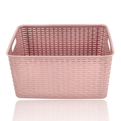 Discountershop Opbergmand 18L Kunststof Roze – Opbergbox Rattan – Opbergdoos Woonkamer, Kinderkamer en Badkamer – Multifuntioneel  Kast Organizer