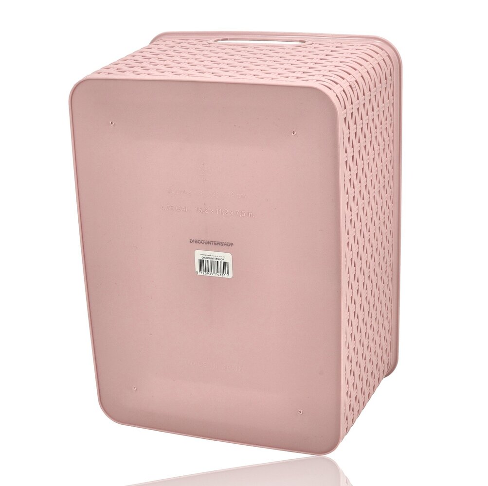 Discountershop Pink Plastic Storage Basket 18L – Rattan Storage Box – Storage Box for Living Room, Kids Room and Bathroom – Multifunctional Cabinet Organizer