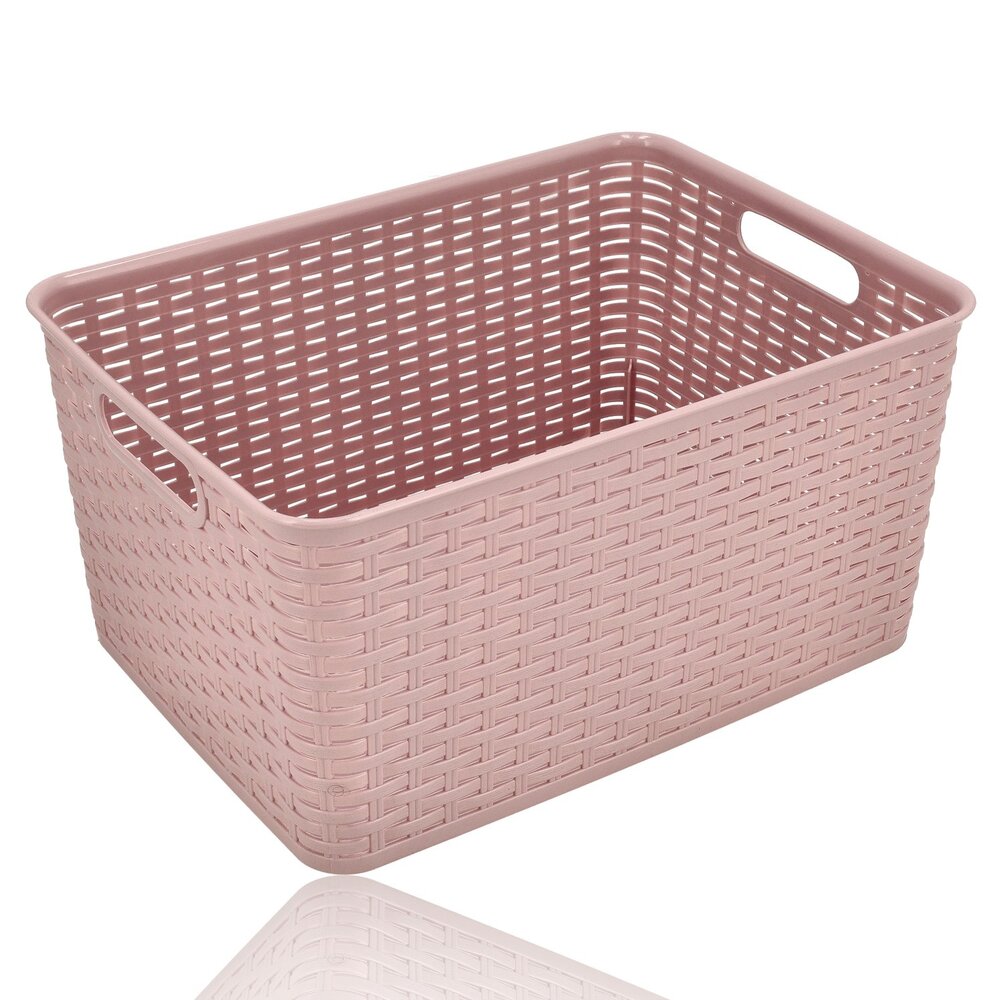 Discountershop Opbergmand 18L Kunststof Roze – Opbergbox Rattan – Opbergdoos Woonkamer, Kinderkamer en Badkamer – Multifuntioneel  Kast Organizer