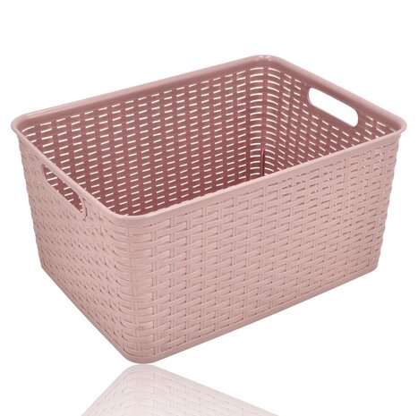 Discountershop Pink Plastic Storage Basket 18L – Rattan Storage Box – Storage Box for Living Room, Kids Room and Bathroom – Multifunctional Cabinet Organizer
